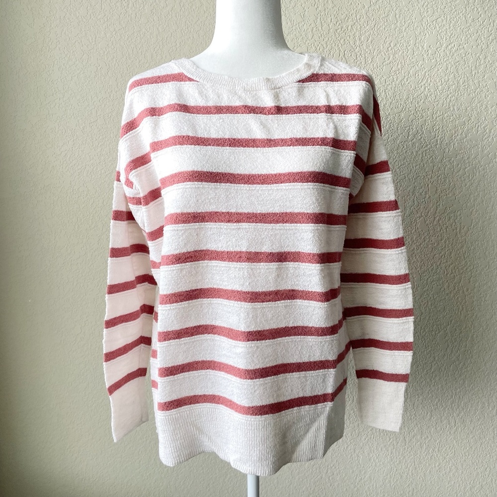 LOFT Crew Neck Textured Stripped Sweater